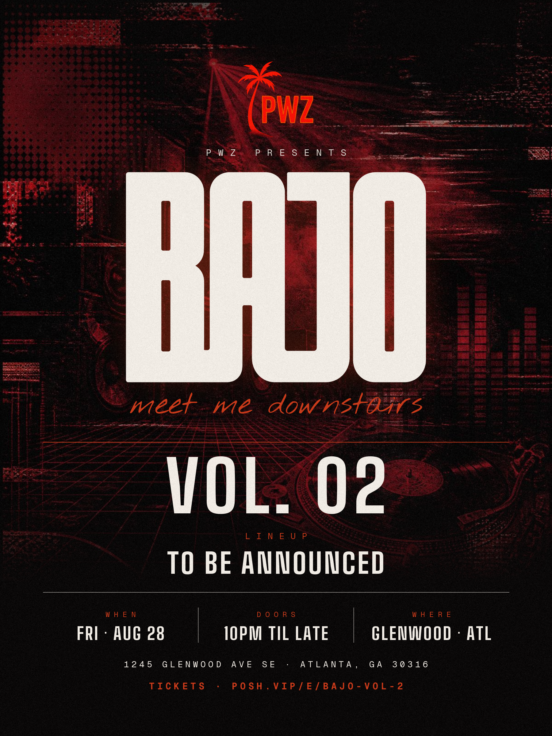 BAJO Vol. 02 flyer — Friday, August 28, 1245 Glenwood Ave SE, Atlanta